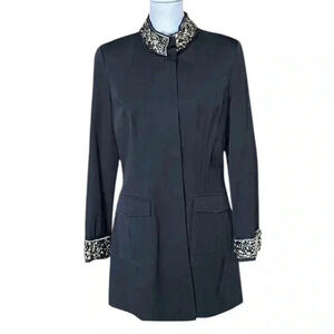 V Christina Vintage black long jacket. Size Large. Snap closure jeweled in gold
